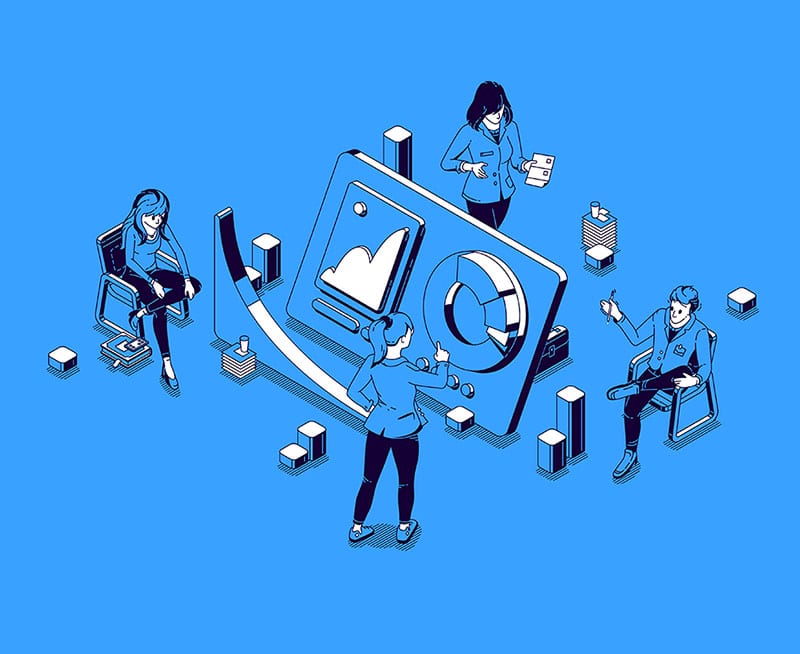 Un grup de oameni care optimizează SEO în timp ce stau în jurul ecranului unui computer.