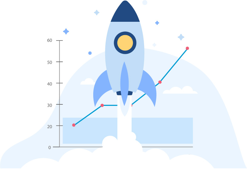 O ilustrație a unei rachete care înfățișează în mod grafic Servicii SEO București.