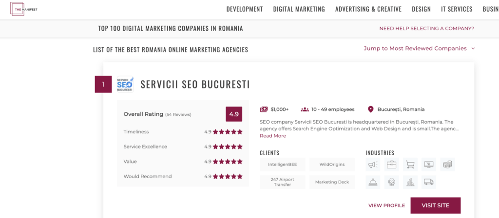 topul agentiilor de marketing din Romania The Manifest 2026